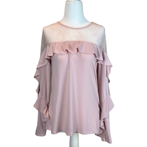 Express blush pink womens size medium blouse cold shoulder lace